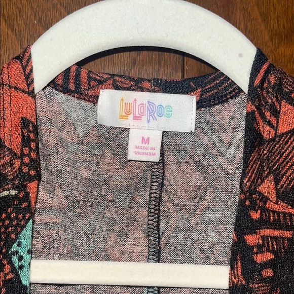 LuLaRoe Sarah Coral and Aqua Patterned Cardigan - Picture 2 of 5